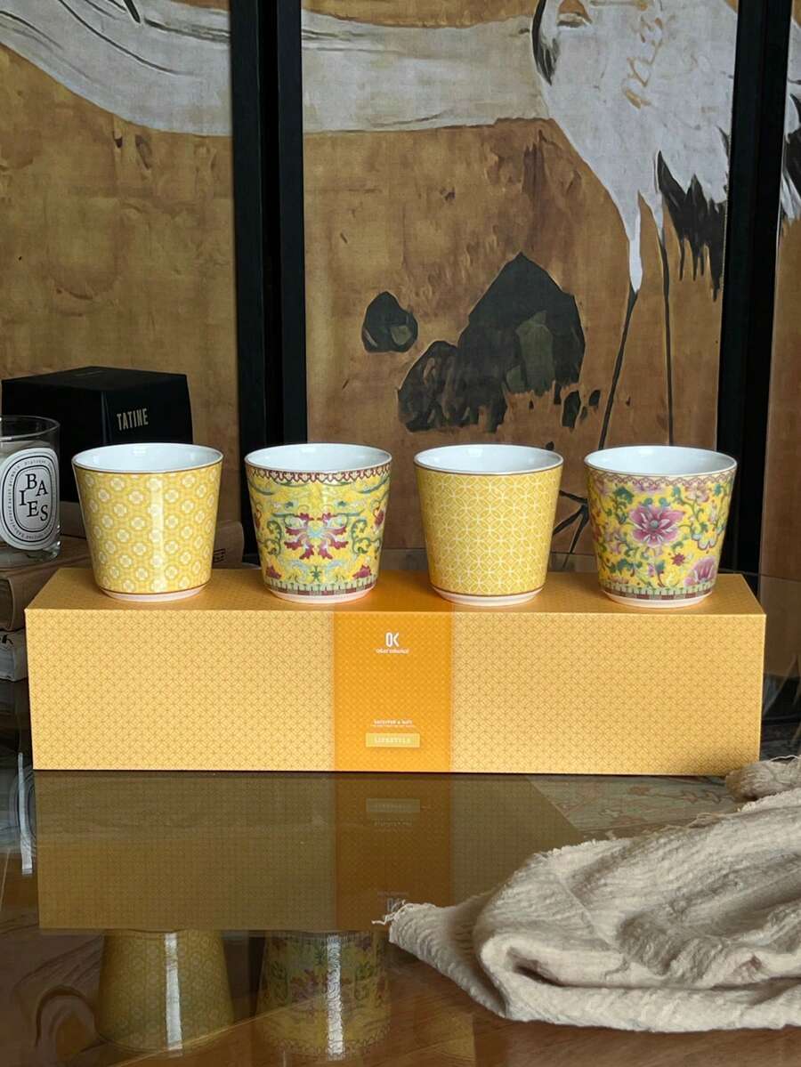 Oriental Floral Ceramic Handheld Cup, Suitable For Home Use; Tea Cup Set, Suitable For Various Cold And Hot Beverages, Suitable For Coffee, Tea, Hot Cocoa, Matcha, Perfect Gift For Coffee Lovers And Tea Enthusiasts - Multicolor - View 1