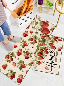 1/2pcs Diatomaceous Earth Mat, Vintage Strawberry Pattern, Super Absorbent, Non-Slip, Perfect For Bathroom, Kitchen And Dining Room, Quick Drying, Ideal Home Decor And Bathroom Mat Gift, Holiday Gift! - Multicolor - View 4