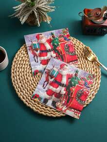 Disposable Christmas Paper Napkins Compatible For Holiday Parties, Western Food, Birthdays & Everyday Dining - Elegant Table Setting With Holiday Motifs - Paper Napkin - View 3