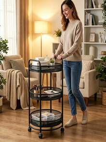 Three‑Tier Circular Rotating Storage Trolley With Universal Wheels, Breathable Hollow Mesh Baskets, Multi‑Layer Zoned Storage, And A Sturdy Frame, Suitable For Both Kitchens And Living Rooms - Multicolor - View 3