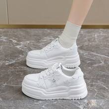 Women's Lace-Up Thick Sole Casual Shoes, Waterproof Design, Suitable For Daily Wear And Special Occasions, Ideal Gift Choice - White - View 4
