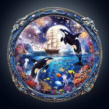 1pc Shiny Ocean Wooden Asymmetrical Puzzle, Animal Shaped 2D Puzzle Toy, Suitable For Children And Adults, Educational Game, Party, Holiday, Christmas And Birthday Gift, Unique Magic Tabletop Decor Creative Wooden Puzzle Gift - Multicolor - View 2