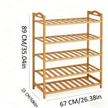3‑Tier / 5‑Tier Shoe Rack, Made Of Natural Bamboo For Sturdiness And Stability. It Features Hollow‑Out Design For Good Ventilation, Offers Large‑Capacity Storage For All Kinds Of Shoes, Takes Up Little Floor Space, And Is Ideal For Entryways. - Multiple Specifications - View 10
