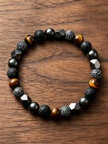 1pc Fashion Luck Hematite Tiger's Eye Men'S Bracelet Jewelry, Suitable For Daily Wear, Retro Fashion Accessory, Christmas Gift For Family And Friends - Multicolor - View 1