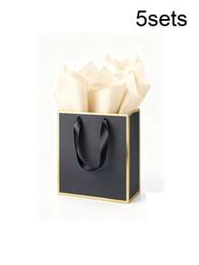 5/1Sets, Phnom Penh And Black Edge Paper Handler Gift Bag Wedding Festival Bridesmaid Sense Gift Bag Birthday Gift Bag Wedding Banquet 9 X 7 X 3.15', Metallic Paper Gift Bags With Handle And Tissue - Multicolor - View 13