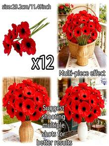12pcs Spring Outdoor Decor Artificial Flowers, Exquisite Vibrant Poppy Flowers, Easy To Arrange Low Maintenance, Fade-Resistant Long-Lasting, All-Season Outdoor Artificial Flowers, Garden Atmosphere Decoration - Poppy - View 7