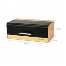 Large Bamboo Bread Box With Metal Lid, 36 * 20 * 13.5 Cm – Modern Kitchen Bread Storage Bin, Black & White Options - Black - View 6