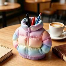 2pcs Cute Down Jacket Shaped Storage Box, Creative Makeup Organizer, Multi-Functional Desktop Stationery Holder, Aesthetic Desk Decor, Suitable For Office, Home, Student Dorm, Unique Gift For Girls (1 Storage Box + 1 Mini Scarf) - Multicolor - View 5