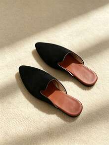 Women's Pointed Toe Flat Backless Slippers, Lightweight And Soft, Comfortable Insole, Non-Slip Sole, Suitable For Casual And Formal Occasions, Perfect For Office, Business And Daily Wear - Black - View 3