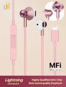 D8 1pc MFi Certified Lightning Earphones, Noise Isolating, With Built-In Remote Control For Music, Calls And Volume, Compatible With IPhone 14/13/12/11/XR/XS/X/8/7/SE/Pro/Pro Max - Pink - View 16