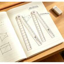 Transparent Acrylic Folding Ruler, 30cm Full Length, 15cm Folded, With Scale Markings And Dot Decoration, Top Round Clip Fixation, Portable Stationery For Student Math Drawing, Geometry Measurement, Planner Line Drawing, Office Supplies, Back To School - Multiple Styles - View 6