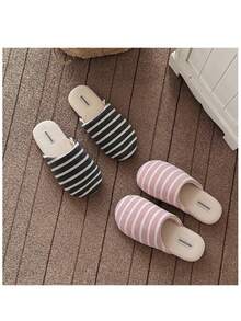 1 Pair Colorful Striped Casual Fashion Cute Fabric Side Stripe Warm Shoes For Home Autumn/Winter - Carbon Grey - View 3