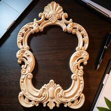 1pc Creative European Style Unpainted Wooden Carved Photo Frame Mirror Frame Home Decor, Unpainted Wood Material, Woodworking Supplies, Scrollwork, Suitable For Wedding Decoration - Home Decor - Holiday Gift - Multicolor - View 6