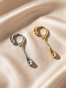 1pc Minimalist Cool Style Tassel Water Drop Clip-On Earrings, No Piercing Required, Unique Holiday Accessory, Suitable For Daily Wear, Party, Gift - Water Drop - View 1