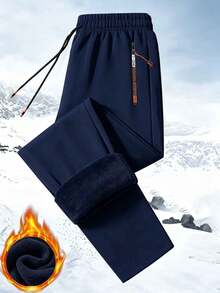 2pcs Men's Velvet Lined Sweatpants, Elastic Drawstring Straight Leg Pants, Zipper Pockets, Men's Casual Daily Sports Pants - Multicolor - View 3