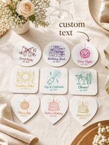 Personalized Name And Year Coaster, Custom Text Drink Coaster With Line Art Party Design, Custom Beverage Coaster, Birthday Party Table Decor, Celebration Drink Mat, Coffee Coaster, Birthday Gift For Friends, Family, Party Hosts And Guests. - Multicolor - View 2