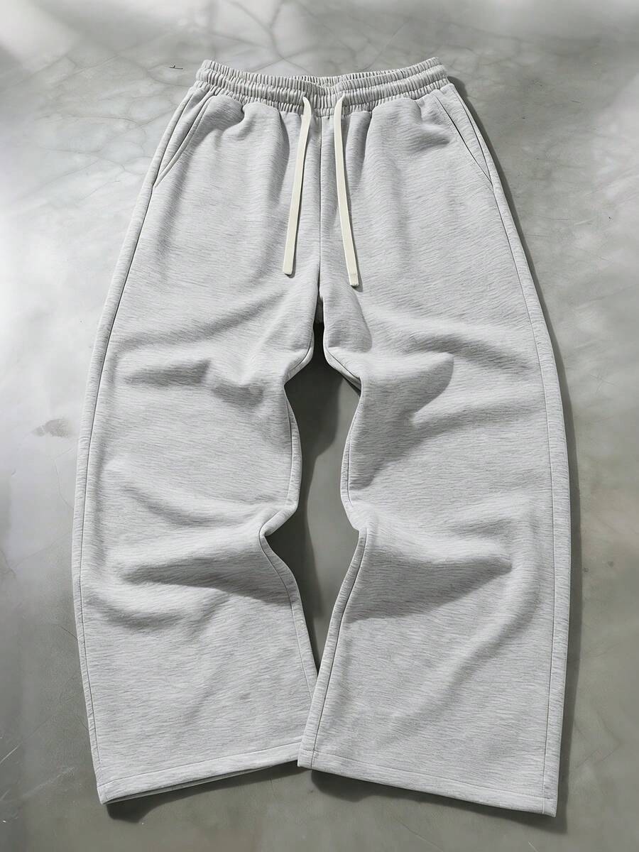女款高腰寬腿束口休閒長褲,鬆弛版型,附抽繩 - 白灰色 - 查看 1