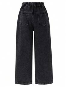 Tween Girl Fashion Straight Leg Lightweight Washed Denim Jeans - Black - View 2