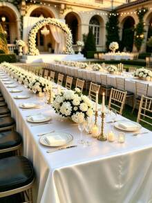 1/2pcs White Tablecloth For 6ft Folding Table [2 Packs, 152.40 X 259.08 Cm] Rectangular 1, Stain Resistant Wrinkle Free Washable Polyester Fabric. - White - View 2