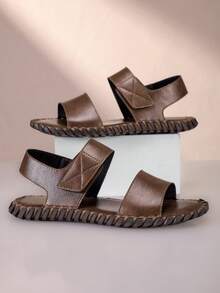 Men's Fashion Handmade Stitched Sandals, Vintage Microfiber Leather Size 39-48, Non-Slip Outdoor Casual Beach Sandals - Brown - View 2