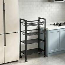 4 Tier Rolling Storage Trolley Cart Metal Kitchen Vegetable Basket Rack Wheels Mobile Shelving Unit, Metal Frame Narrow Carts For Home Kitchen, Laundry - View 6
