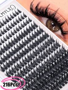 216 Clusters D Curl Spiky False Eyelash Clusters, Dramatic Voluminous Lightweight Spiky Single Cluster Eyelashes, Soft Reusable DIY Eyelash Extension Kit, Suitable For Daily, Date, Party, Photo And Nightclub - D - View 1