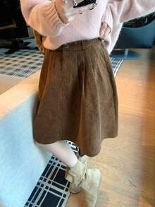 Korean Style Vintage Chic High Waist Slimming A-Line Skirt - Brown - View 1