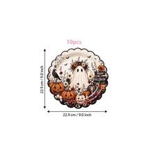 10/20/40入 復古萬聖節波浪邊一次性紙盤，可愛花卉幽靈與南瓜印花 7英吋與9英吋餐盤，詭譎秋季派對餐具，適合萬聖節派對、不給糖就搗蛋、秋季聚會與甜點桌裝飾 - 黑白南瓜 - 查看 9