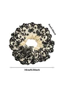 2/1入 多層蕾絲大號髮圈，優雅黑白花卉刺繡高級感女性髮飾，時尚後梳髮髻與馬尾造型設計，適合戶外日常穿搭、派對與旅行 - 彩色 - 查看 9