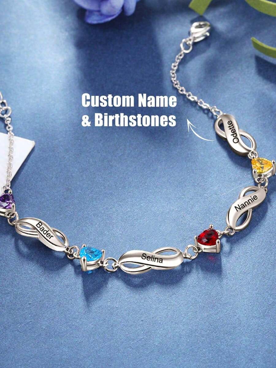1 pieza Pulsera personalizada con piedras de nacimiento de la familia, cadena en tono plateado, regalo del Día de la Madre, regalo para ella, joyería de mujer, joyería de plata, joyería DIY, joyería para ella, regalo ideal para cumpleaños, aniversario, regalo perfecto para mujeres, niñas, esposa, adecuado para citas, fiestas, uso diario, compromiso, boda, joyería nupcial, también un gran regalo de cumpleaños para mamá, abuela, novia, esposa - Multicolor - Ver 1