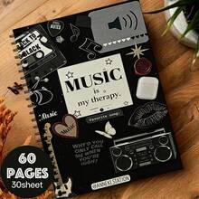1pc Vintage Music Collage Art Theme Spiral Notebook, 30 Sheets/60 Pages Lined Inner Pages Design Coil Notebook, High-Quality Paper, "Music Is My Relaxation" Quote Design, Suitable For Birthday, Christmas, New Year, Anniversary Gifts - A5 - View 5