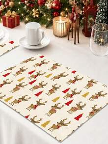 1/2/4/5/6/8pcs Digital Print Placemats, Christmas Pattern Printed Placemats Table Decor, Suitable For Daily, Holiday, Party, Birthday, Wedding, Dinner, Kitchen, Dining Room And Home Textile Decoration - Multicolor - View 1