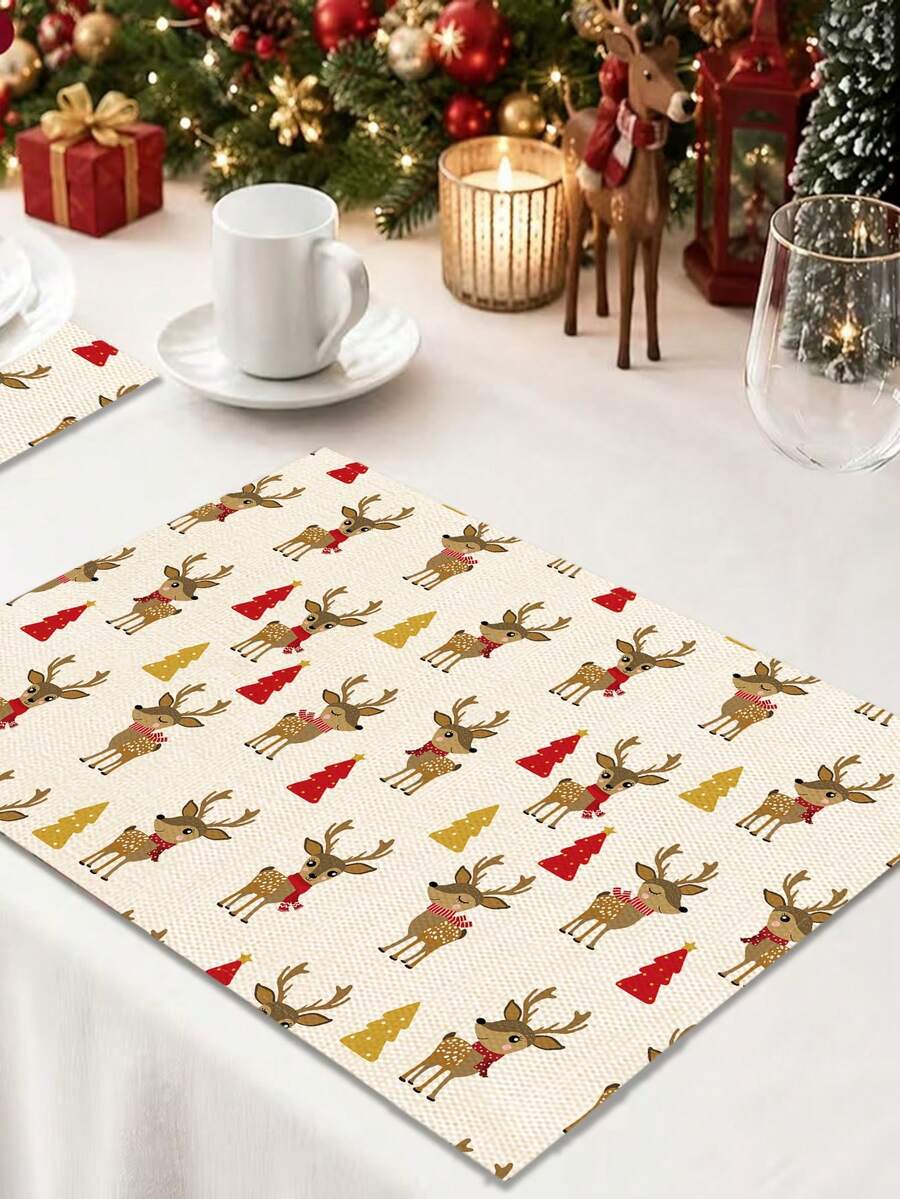 1/2/4/5/6/8pcs Digital Print Placemats, Christmas Pattern Printed Placemats Table Decor, Suitable For Daily, Holiday, Party, Birthday, Wedding, Dinner, Kitchen, Dining Room And Home Textile Decoration - Multicolor - View 1