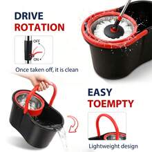 Mops & Bucket Sets,360° Swivel Mop Kit With 1 Fiber Mop Heads, And Stainless Steel Adjustable Handle,For Home Office Floor Cleaning - Black - View 3
