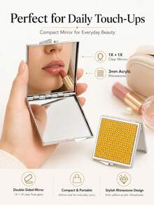 1pc Square Rhinestone Double-Sided Folding Makeup Mirror, 60mm Mini Portable Travel Mirror, 1X High Definition Mirror With Silver Metal Frame, Compact Touch-Up Mirror, Comes With Organza Bag, White Packaging Box And Thank You Card, Exquisite Gift Suitable For Daily Carry - Multicolor - View 11