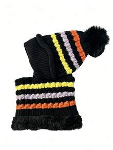 1 pieza Gorro de invierno para mujer con bufanda y mascarilla facial todo en uno, forro térmico, protección para orejas, para montar, a prueba de viento - Multicolor - Ver 10