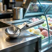 Stainless Steel Ice Cream Scoop With Trigger Release, 18/0 Non-Stick Round Cookie Scoop For Baking, Ergonomic Non-Slip Long Handle Ice Cream Scoop, Spherical Melon Baller Kitchen Tool For Desserts - Silver - View 8