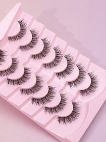 7 Pairs Natural Wispy Long‑Length False Eyelashes, Light Volume Soft Band Strip Lashes, Invisible‑Band Reusable Eye Lashes For Daily Makeup & Dating Look - Black - View 5