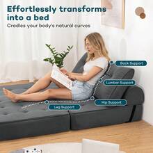 Foldable Corduroy Sofa Bed, 3‑In‑1 Convertible Floor Sleeper Couch Chair, Multi‑Purpose Full‑Grey Lazy Sofa For Living Room Bedroom Guest Room Home Furniture - Dark Grey - View 5