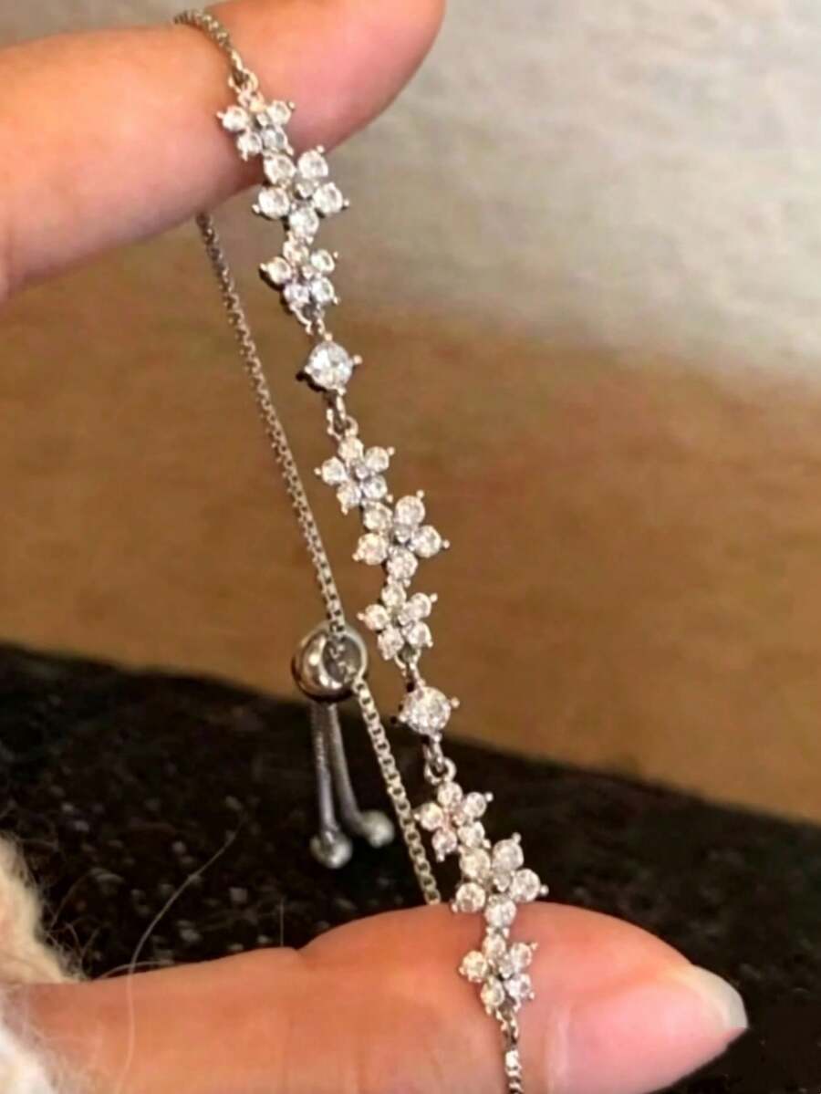 1pc Fashionable Elegant Women's Wisteria Flower Bracelet, Light Luxury Design, Adjustable Drawstring - Multicolor - View 1