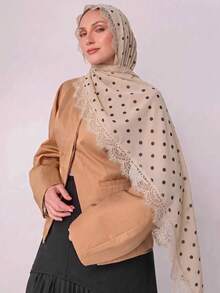 1pc Fashion Long Polka Dot Lace Trim Scarf, Breathable Outdoor Spring/Summer Women's Headscarf, Scarf, Daily Wear, Clothing Accessory, Shawl, Birthday Gift - Multicolor - View 8