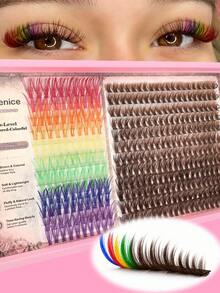 1 Box Colorful & Brown Single Cluster False Eyelashes, Angel Style & Lightweight Style, Soft & Lightweight DIY False Eyelashes, Natural & Voluminous, Fluffy Doll Eye & Cartoon Eye Makeup, Reusable & Easy To Apply, Suitable For Daily Makeup, Eye-Catching Looks, Party & Halloween Makeup - D - View 1