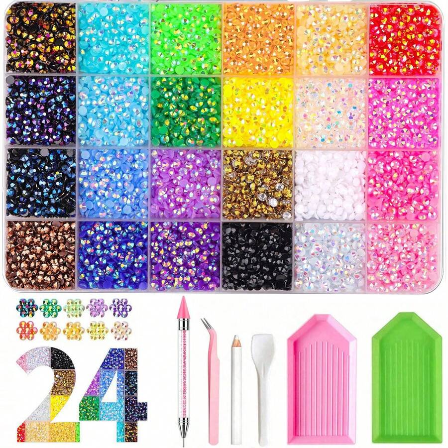 24 Colors Jelly Resin Rhinestones, 3mm Flat Back AB Colored Gemstones For Dazzling Crafts, Suitable For DIY Crafts, Shoes, Phone Case Rhinestone Decoration - Set - View 1