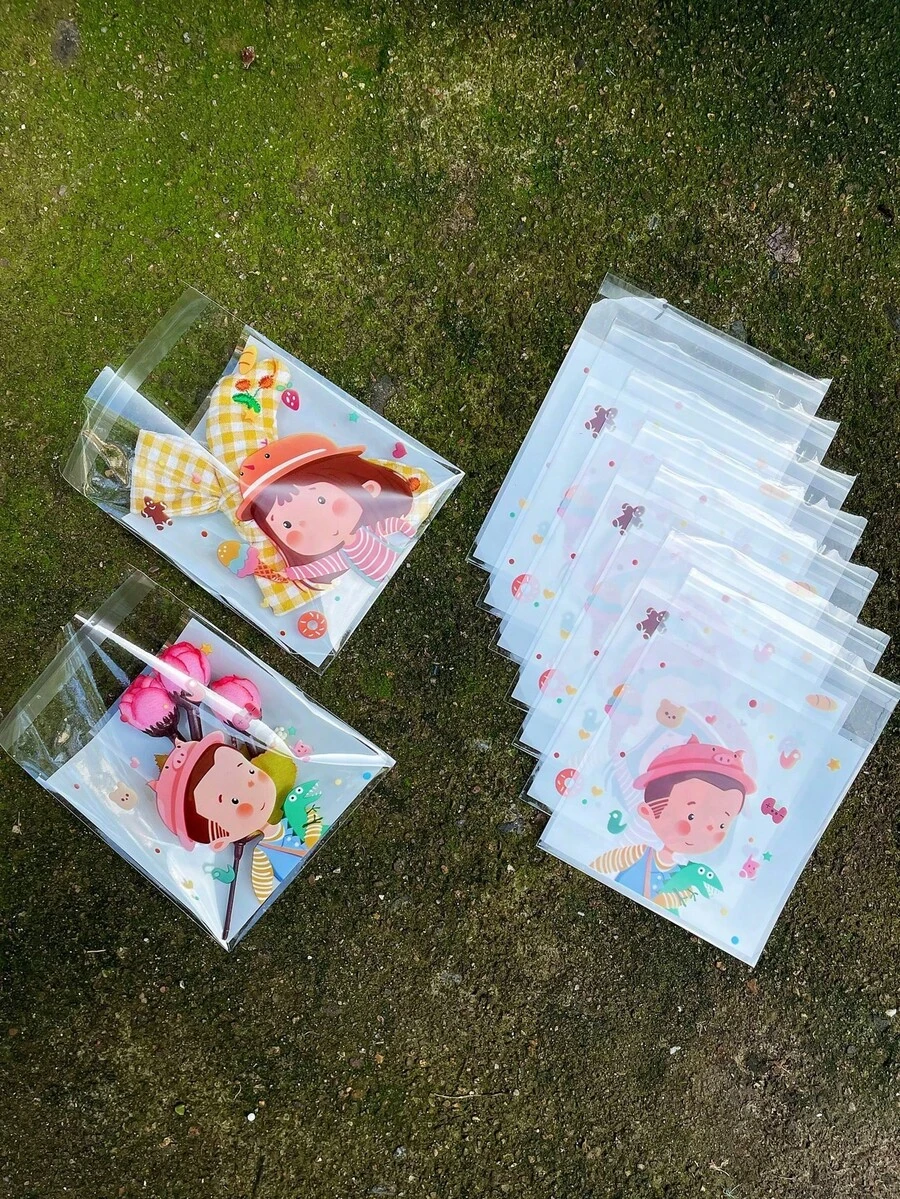 50pcs Cute Cartoon Character Print OPP Self-Sealing Bags, Unisex Pattern, Party Gift Packaging Bags, Suitable For Parties, Gatherings, Events, Decoration - Multiple Styles - View 1