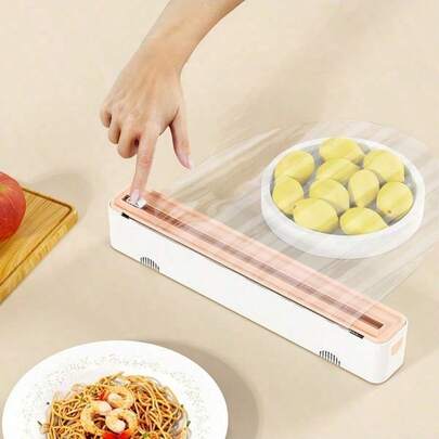 1pc Plastic Wrap Cutter, Kitchen Food Preservation Tool, Home Kitchen Meal & Fruit & Vegetable Preservation, Housewife & Kitchen Enthusiast, Plastic Wrap Storage & Cutting Box, Magnetic Sliding Auto-Cutting Anti-Cut Simple Design, Thanksgiving & Christmas