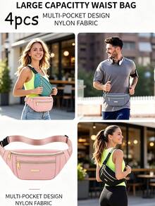 Tas Pinggang Nilon, Tas Pinggang Horizontal Multi-Saku dengan Tarikan Resleting Ekstra Besar, Tali Bahu yang Dapat Diatur dan Gesper Lepas Cepat, Tas Multifungsi Kapasitas Besar, Cocok untuk Perjalanan Harian Wanita dan Aktivitas Luar Ruangan - MultiWarna - View 2