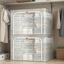 1pc Transparent Clothes Storage Box, Visible Clothing Bag, Foldable Wardrobe Organizer Box, Dorm Cabinet Storage Bin, Home Organization Essential - White - View 7