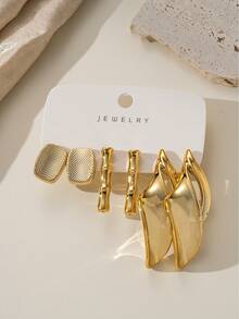 6-18pcs Gold Women's Earrings Set, Metallic Exaggerated Multi-Element Fashion Elegant Earrings, Hypoallergenic Lightweight CCB Material, Suitable For All Seasons - Gold - View 8
