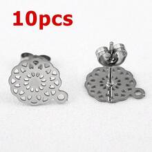 10pcs Stainless Steel Vintage Hollow Floral Pattern Gold Earring Studs Base, Suitable For DIY Jewelry Making Bohemian Style Fashion Elegant Pendant Earring Accessories - Stainless Steel Earrings - View 16