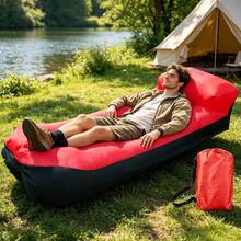1pc Outdoor Slouchy Inflatable Sofa Single Person Portable Inflatable Bed Camping Foldable Air Sofa Beach Nap Lounge Chair - Multicolor - View 9